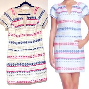 TRINA TURK ✨ tweed shift neon pink navy blue cream white shift dress pockets